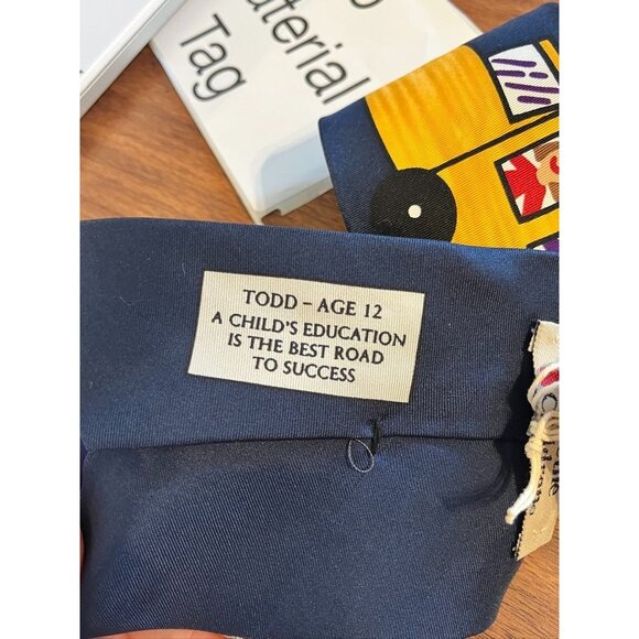 Retro Silk School Bus Save the Children Preppy Classic Chic Artsy Work Wear 80s - Picture 5 of 9